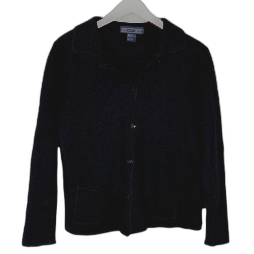 VTG Women's 100% Wool Whimsigoth Dark Academia Black Cardigan Collar Size M